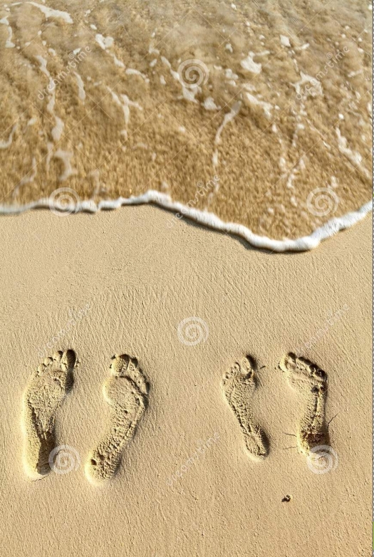 two-pairs-footsteps-coral-sandy-beach-30211508
